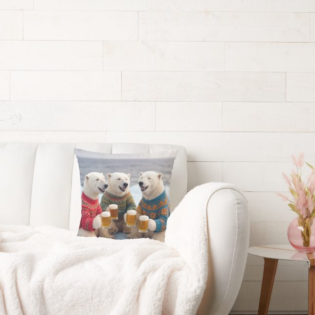 Party Polar Bears Wearing Christmas Ugly Sweaters Kudde (Soffa)