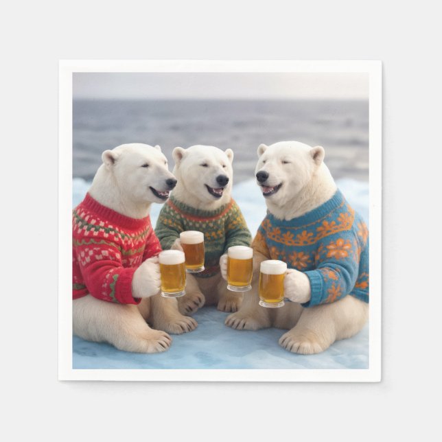 Party Polar Bears Wearing Christmas Ugly Sweaters Pappersservett (Framsidan)