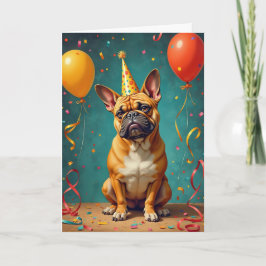 Party Pooch Birthday Card - Funny Fransk Bulldog Helgkort