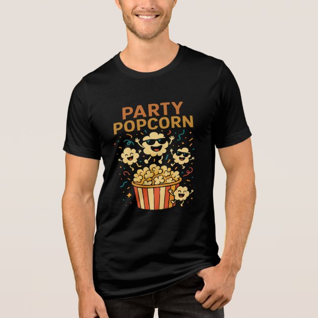 Party Popcorn - Lycklig Movie Night Snack Roligt T Shirt (Framsida)