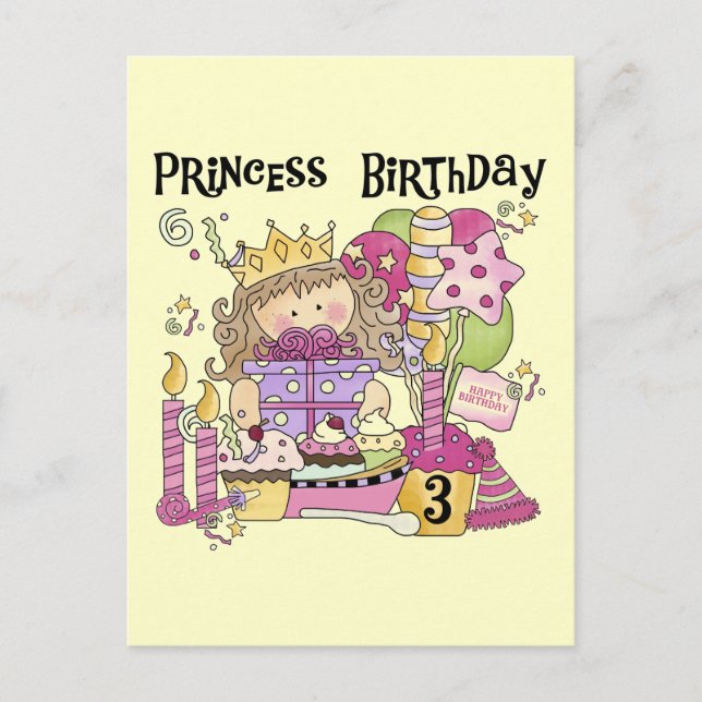 Party Princess 3:e födelsedag Tshirts och presente Inbjudan Vykort (Framsida)