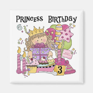 Party Princess 3:e födelsedag Tshirts och presente Magnet