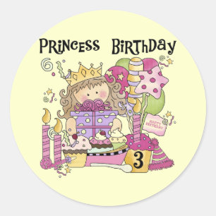 Party Princess 3:e födelsedag Tshirts och presente Runt Klistermärke