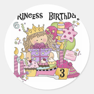Party Princess 3:e födelsedag Tshirts och presente Runt Klistermärke
