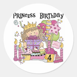 Party Princess 4e födelsedagen Tshirts och present Runt Klistermärke