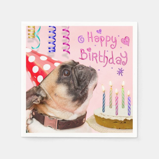Party Pug and Birthday Cake Pappersservett (Framsidan)