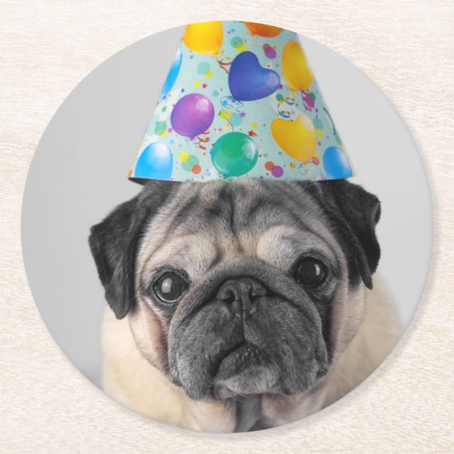 Party Pug Underlägg Papper Rund (Framsidan)