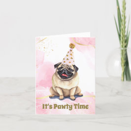 Party Pug Watercolor Birthday Card Tack Kort