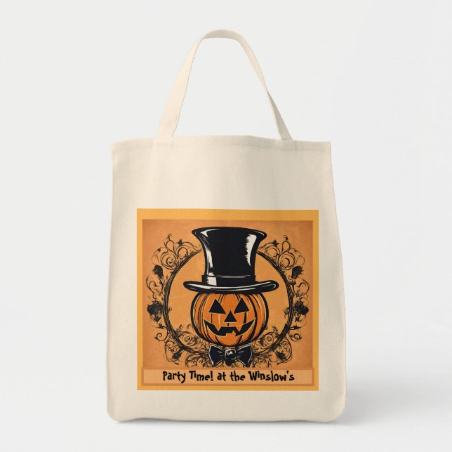 Party! Pumpkin Head Halloween Tote Bag Tygkasse (Framsidan)