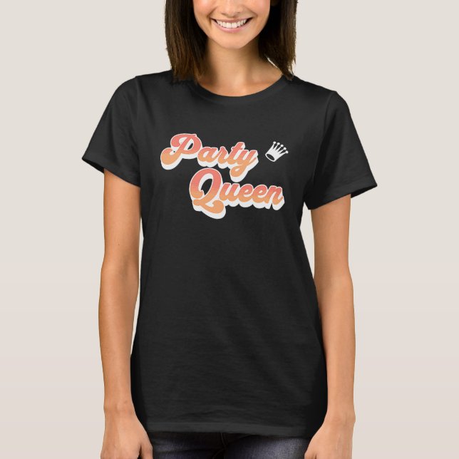 Party Queen Rosa Coral Text Krona Cute Cook T Shirt (Framsida)