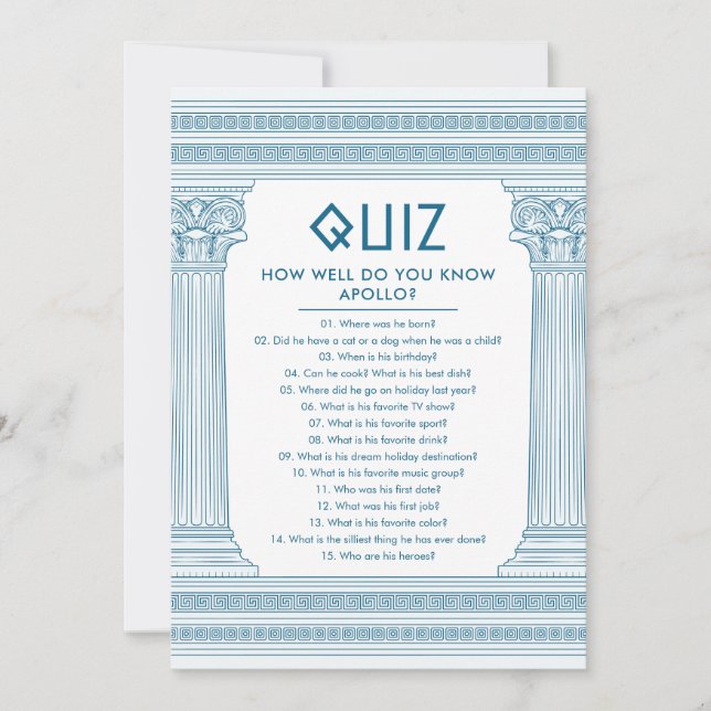 Party Quiz med grekiskt tempel i blått Inbjudningar (Framsida)