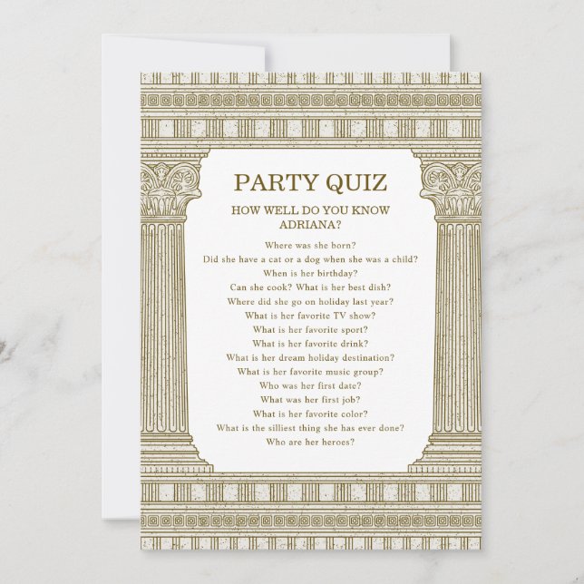 Party Quiz Toga Birthday med templkolumner Inbjudningar (Framsida)