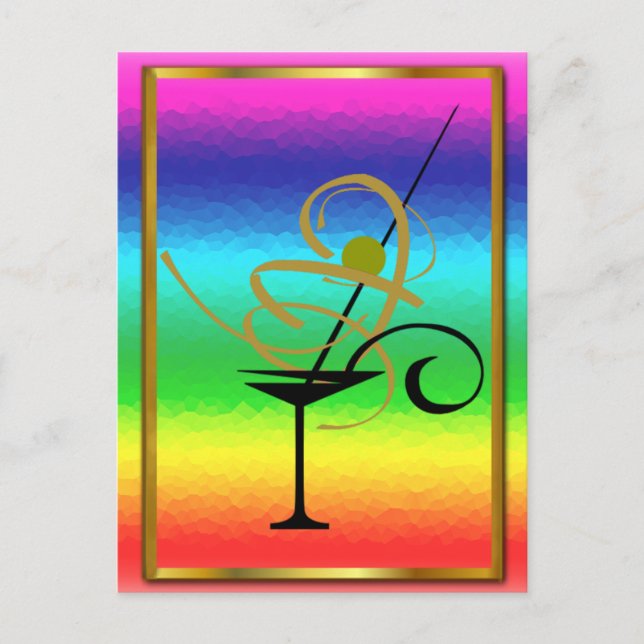 PARTY RAINBOW MARGARITA GULD RAM GLAS POSTCARD VYKORT (Framsida)