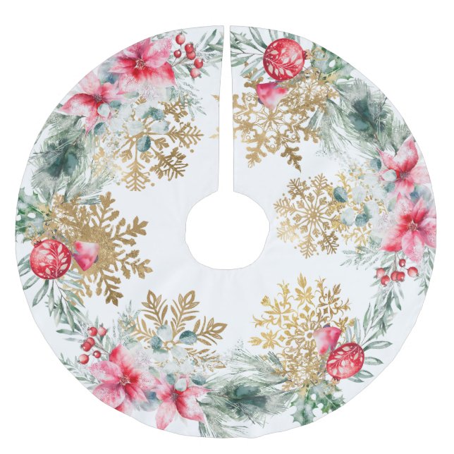 Party Red Poinsettia Julgransmatta Borstad Polyester (Framsidan)