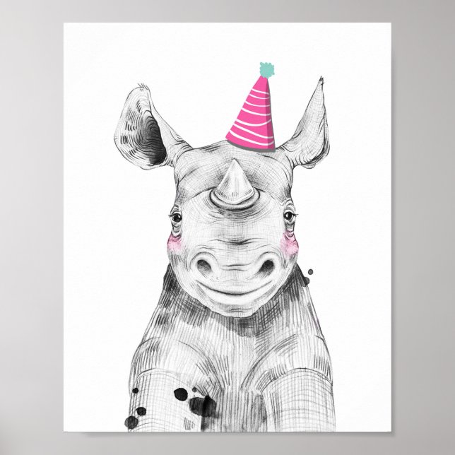 Party Rhino Vild Safari Animals Birthday Decor Poster (Framsidan)