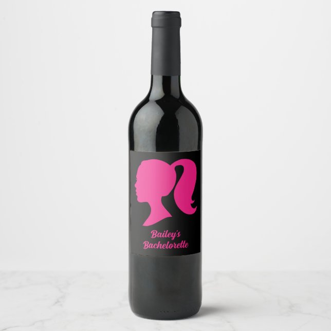 Party Rosa & Black Bachelorette Vinflaska Etikett (Framsida)