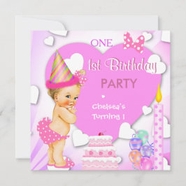 party Rosa Blonde Flicka Inbjudningar