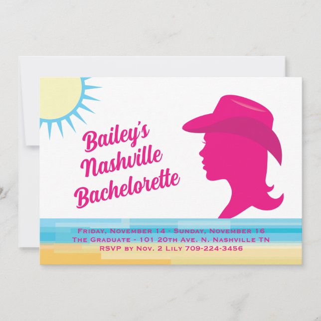 Party Rosa Nashville Helg Bachelorette white Inbjudningar (Framsida)