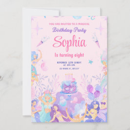 Party Rosa Playful Sjöjungfru Birthday-inbjudan Inbjudningar
