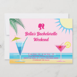 Party Rosa Summertime Beach Helg Bachelorette Inbjudningar