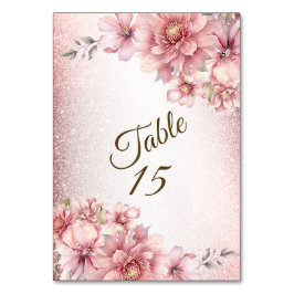 Party Rosa Watercolor Flowers Shiny Glitter Modern Bordsnummer