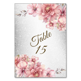 Party Rosa Watercolor Flowers Shiny Glitter Modern Bordsnummer
