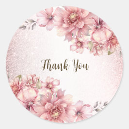 Party Rosa Watercolor Flowers Shiny Glitter Modern Runt Klistermärke