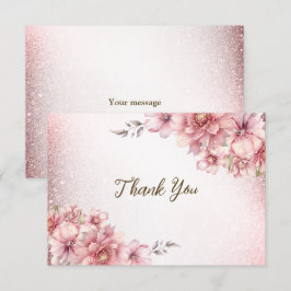 Party Rosa Watercolor Flowers Shiny Glitter Modern Tack Kort