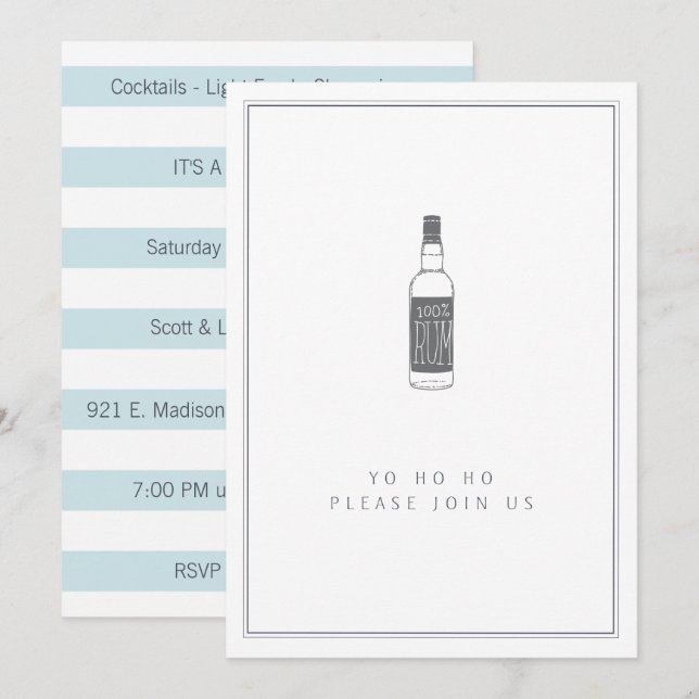 Party Rum Flaska - Yo Ho Ho Cocktail Party Inbjudningar (Fram/baksida)