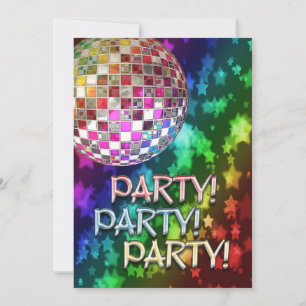 PARTY:s inbjudan med disco boll och regnet för st