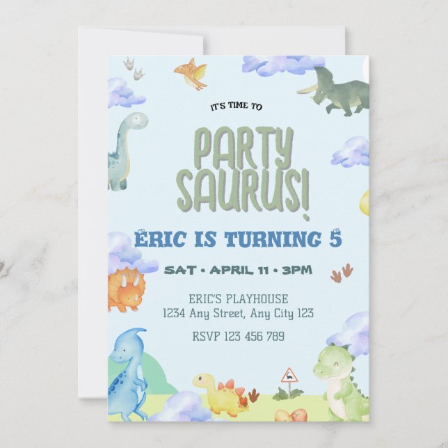 Party Saurus Dinosaur Birthday-inbjudan Tack Kort (Framsida)