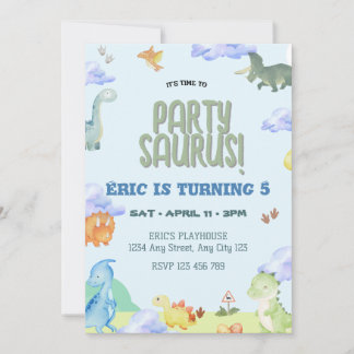 Party Saurus Dinosaur Birthday-inbjudan Tack Kort