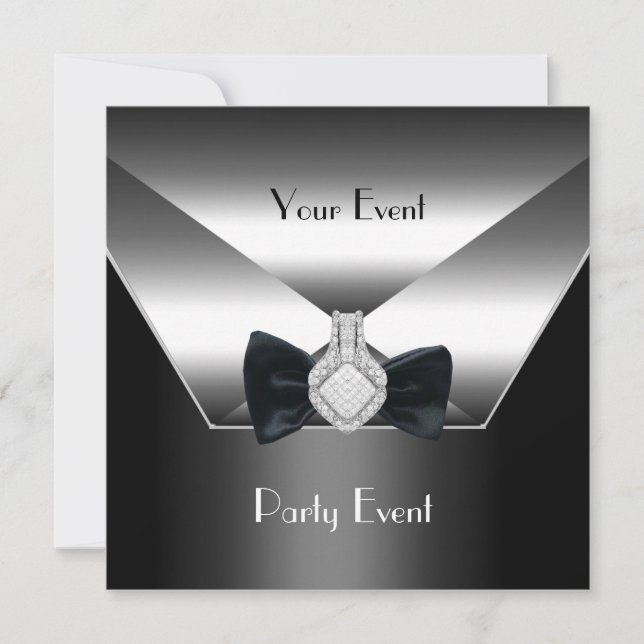 Party, Silver Black Tie Diamond Jewel Inbjudningar (Framsida)