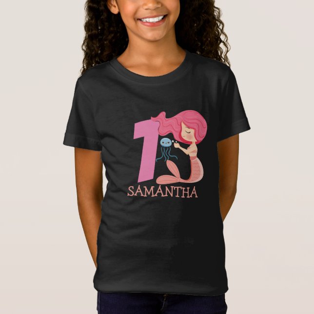 Party sjöjungfru T-Shirt, flicka 1:a födelsedagen T Shirt (Framsida)