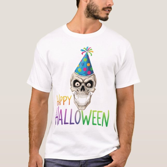 Party Skull med färgad Halloween T Shirt (Framsida)