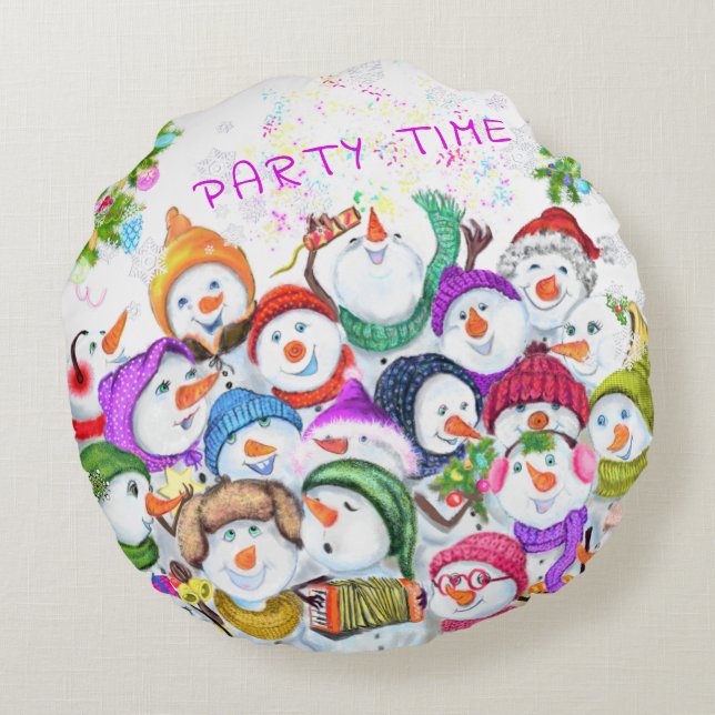 Party Snowmans julrunda Pillow Rund Kudde (Baksidan)