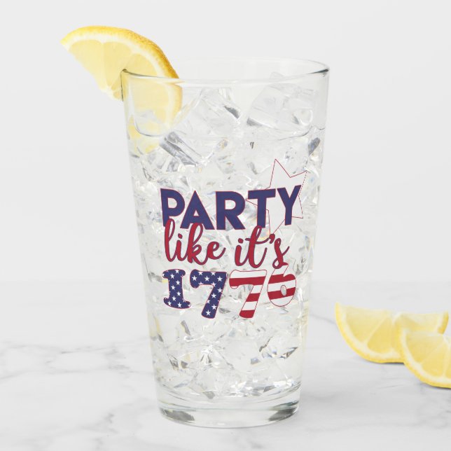 Party som 1776 - Amerikansk Flagga Typografi Glaskopp (Framsida Ice)
