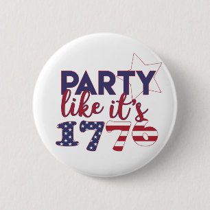 Party som 1776 - Amerikansk Flagga Typografi Knapp