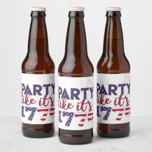 Party som 1776 - Amerikansk Flagga Typografi Ölflaska Etikett