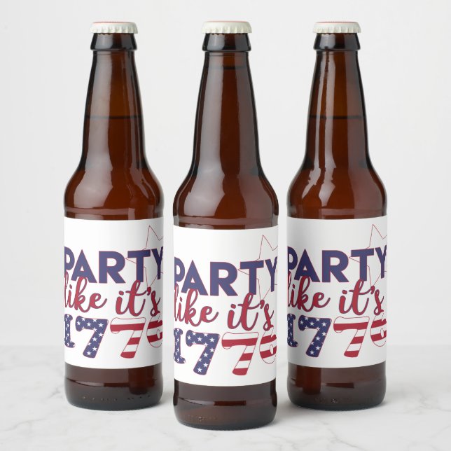 Party som 1776 - Amerikansk Flagga Typografi Ölflaska Etikett (Flaskor)