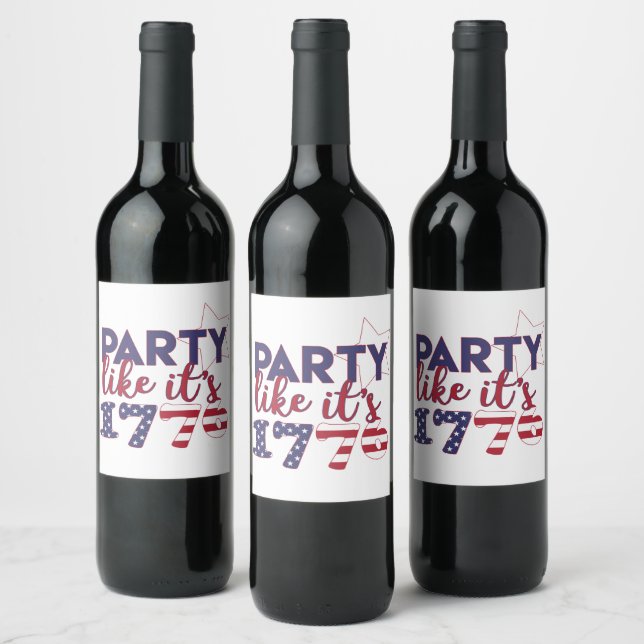Party som 1776 - Amerikansk Flagga Typografi Vinflaska Etikett (Flaskor)