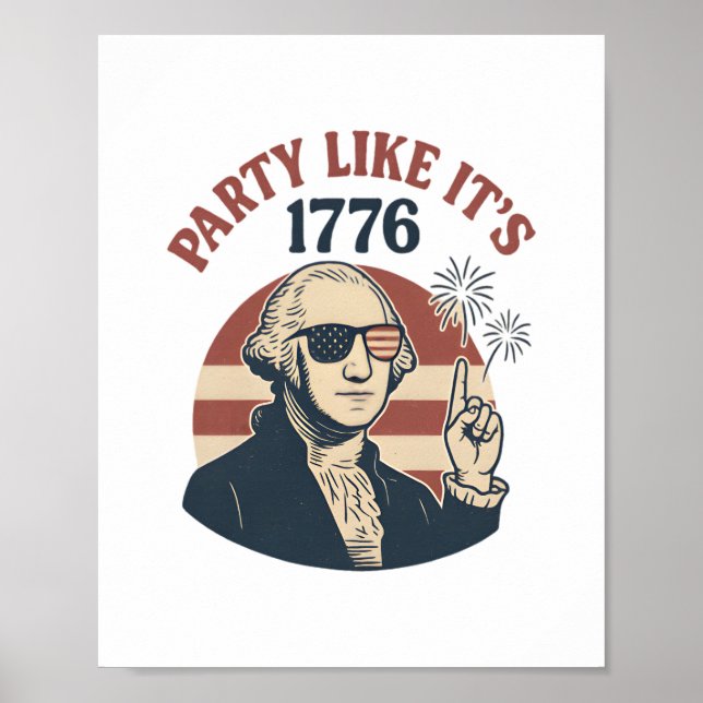 Party som 1776 - Retro George Washington Des Poster (Framsidan)