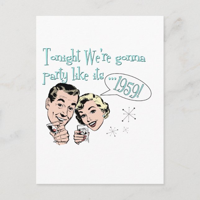 Party som 1959! inbjudan vykort (Framsida)