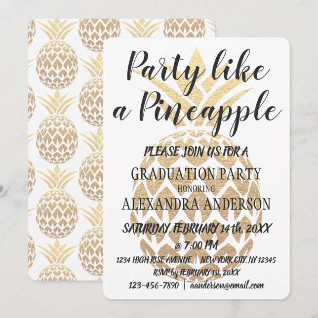 Party som ananas 2019-Studentfesten Inbjudningar (Fram/baksida)