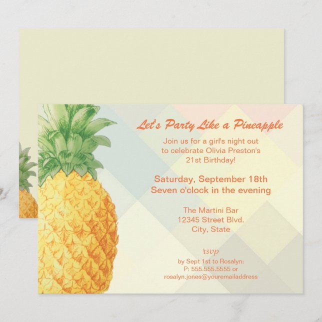 Party som ananas | Inbjudningskort (Fram/baksida)