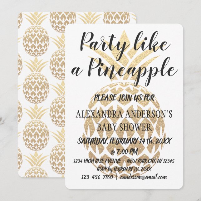 Party som en ananas babystötare inbjudningar (Fram/baksida)