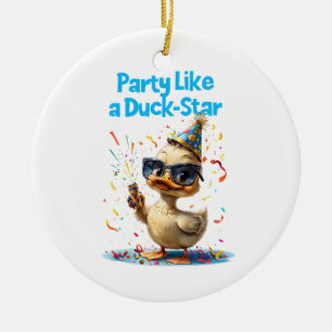Party som en Anka-stjärna - Roligt Firande design Julgransprydnad Keramik