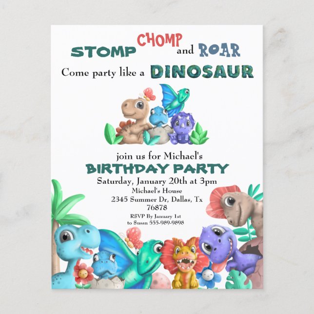 Party som en Dinosaur Birthday Watercolor Baby (Framsida)