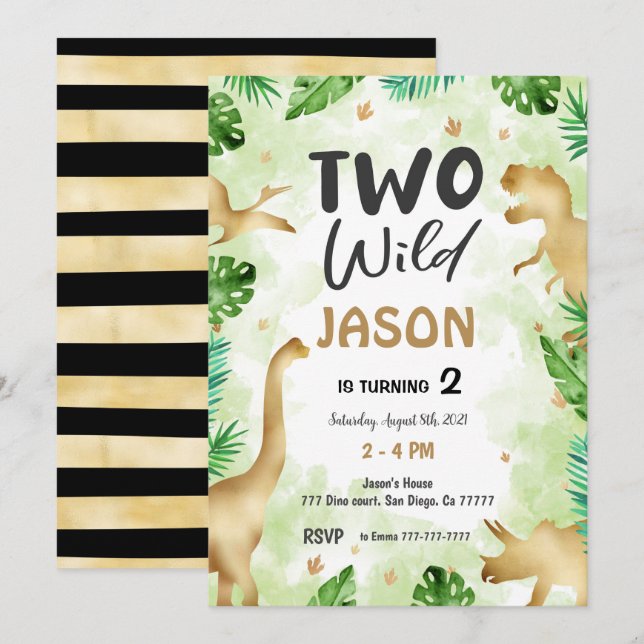 Party som en dinosaur, Dinosaur Birthday Inbjudningar (Fram/baksida)