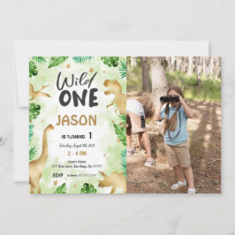 Party som en dinosaur, födelsedagsfoto inbjudningar